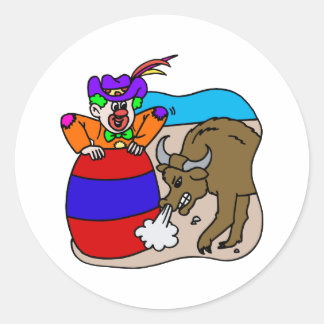 Rodeo Clown in Barrel Runder Aufkleber