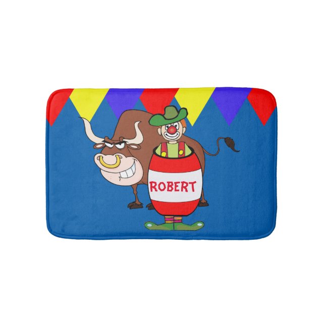 Rodeo Clown in Barrel und Bull personalisieren Badematte (Vorderseite)