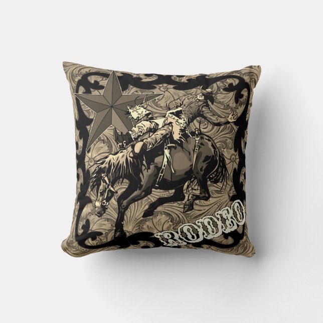 Rodeo Cowboy Bareback Bronc Rider Throw Kissen (Vorderseite)