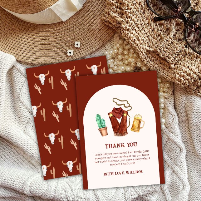 Rodeo Cowboy Cactus Beer Arch Baby Dusche Dankeskarte (Rustic Rodeo Cowboy Cactus Beer Arch Baby Shower Thank You Card)