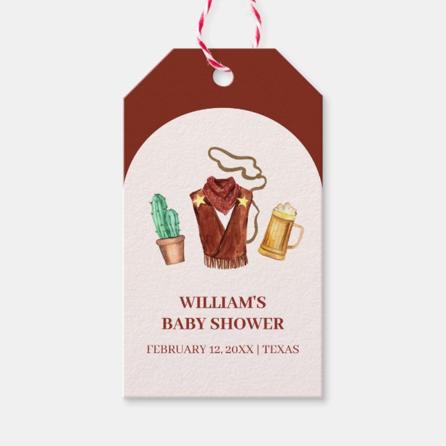 Rodeo Cowboy Cactus Beer Arch Baby Dusche Geschenkanhänger (Vorderseite)
