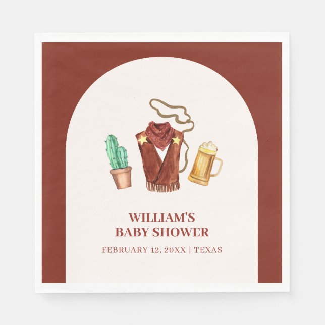 Rodeo Cowboy Cactus Beer Arch Baby Dusche Serviette (Vorderseite)