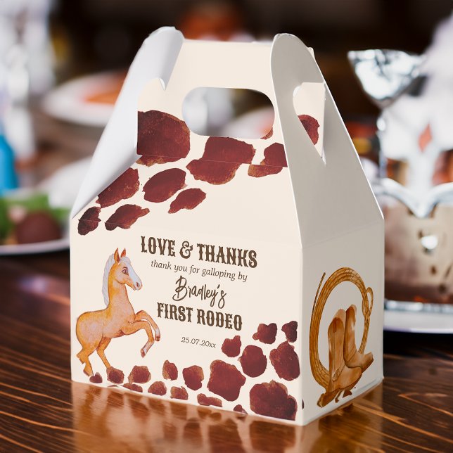 Rodeo Cowboy Geburtstag braune Kuh Muster Pony Geschenkschachtel (Rodeo cowboy birthday brown cow pattern pony favor box)