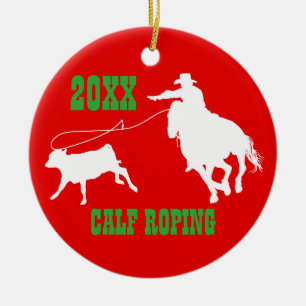 Rodeo-Cowboy-Kalb-Roping Weihnachtsverzierung Keramikornament