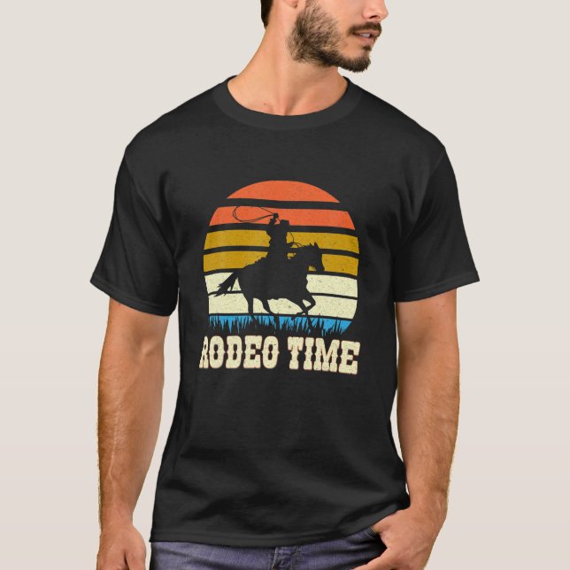 Rodeo Cowboy Lasso Boots Horse Ranch Retro Sunset T-Shirt (Vorderseite)