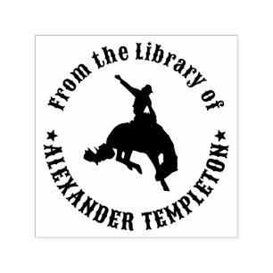 Rodeo Cowboy on Bucking Bronco Buchname Permastempel