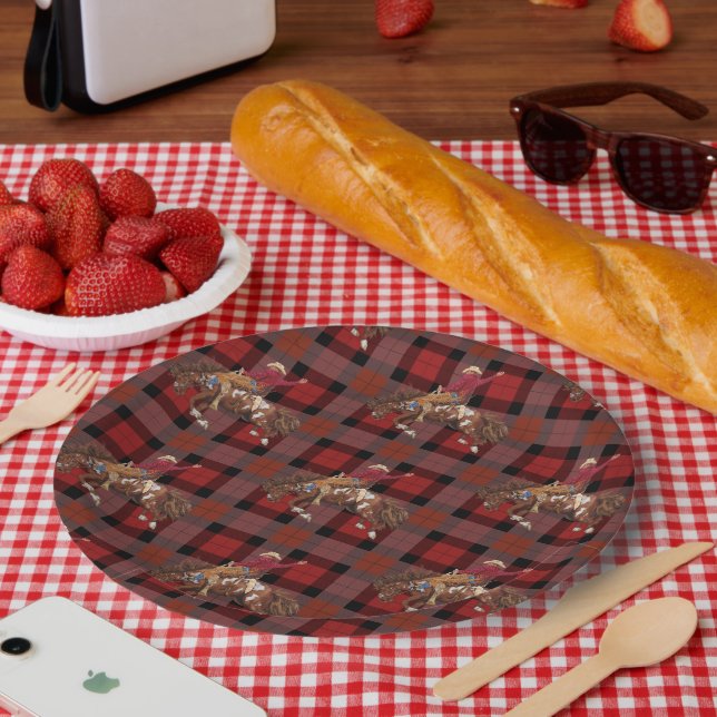 Rodeo Cowboy on Bucking Bronco Pappteller (Picknick)