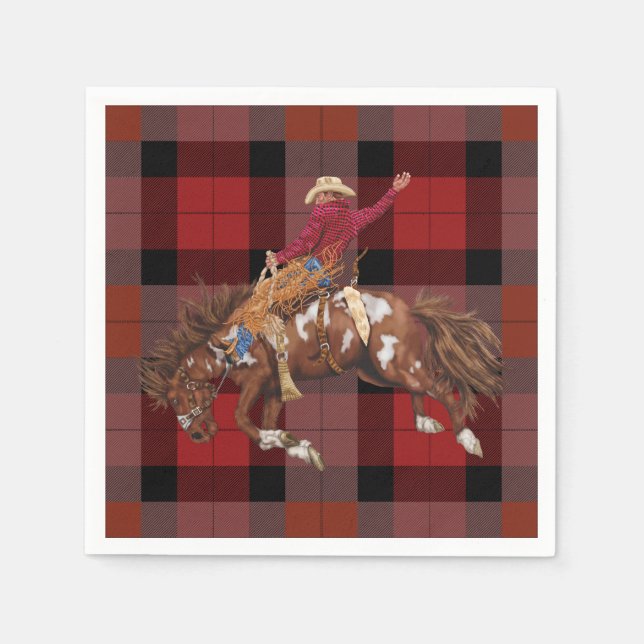 Rodeo Cowboy on Bucking Bronco Serviette (Vorderseite)