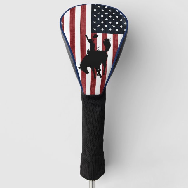 Rodeo Cowboy Patriotic Grunge Flag Golf Headcover (Vorderseite)