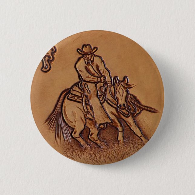 Rodeo-Cowboy Pferderuecken des Westerns lederner Button (Vorderseite)