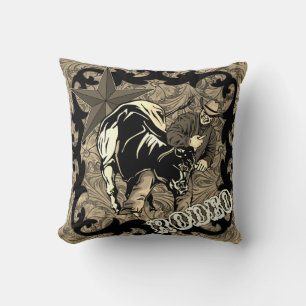 Rodeo Cowboy Steer Wrestling Throw Pillow Kissen