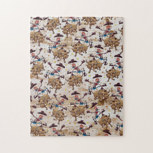 Rodeo-Cowboy-Stier-Reitland-Western Puzzle (Vertikal)