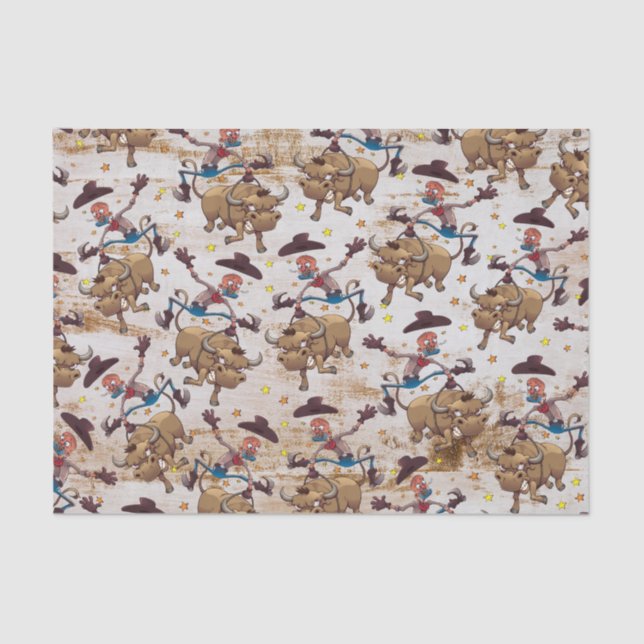 Rodeo-Cowboy-Stier-Reitland-Western Seidenpapier (Vorderseite)