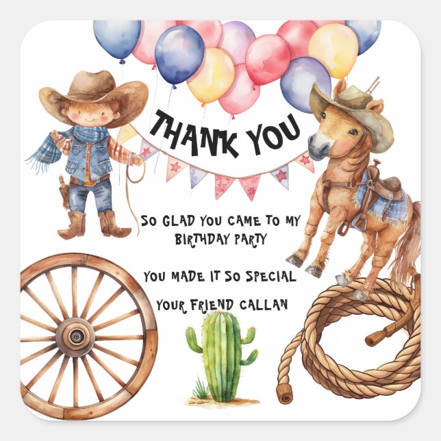 Rodeo Cowboy Thank you Party Stickers (Vorderseite)