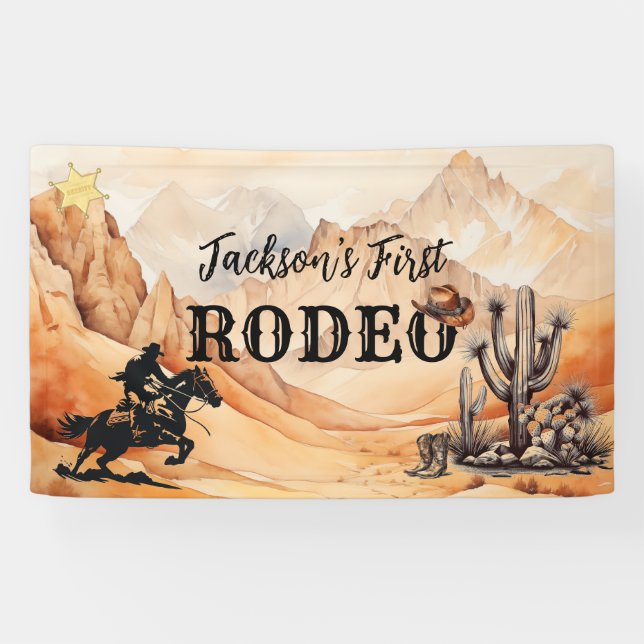 Rodeo Cowboy Western Banner zum ersten Geburtstag (Horizontal)
