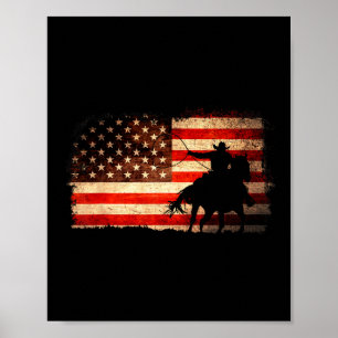 Rodeo Cowboy Western Country Pferd USA-Flagge 4. Poster