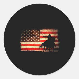 Rodeo Cowboy Western Country Pferd USA-Flagge 4. Runder Aufkleber
