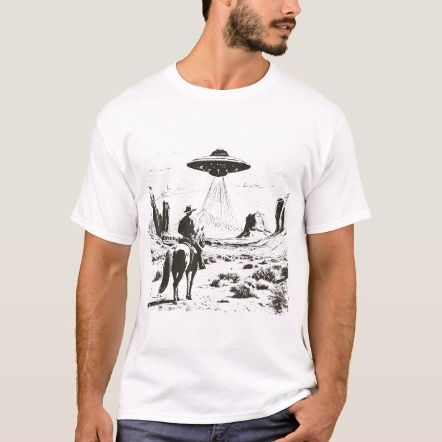 Rodeo Cowboy Western Country Space Ship Ufo Alien T-Shirt (Vorderseite)