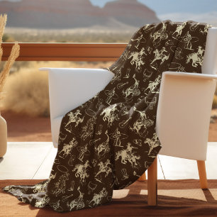 Rodeo Cowboy Western Pferde Muster Fleecedecke