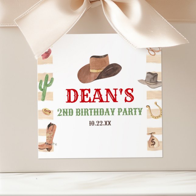 Rodeo Cowboy Western Wild West Birthday Party Quadratischer Aufkleber (Von Creator hochgeladen)