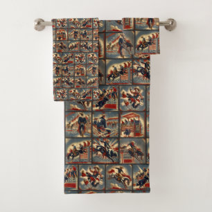 Rodeo Cowboys Bull und Bronc Riding Print Badhandtuch Set