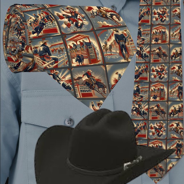 Rodeo Cowboys Bull und Bronc Riding Print Krawatte (Western Rodeo Events Bronc Riders Bull Riders Rodeo Clown Men's Necktie)