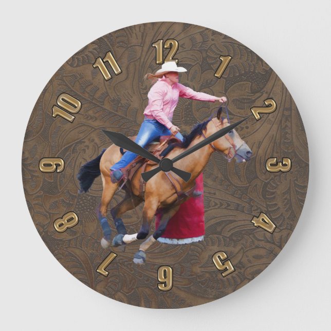 Rodeo Cowgirl Barrel Racing Imitate Leder Uhr (Vorderseite)