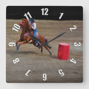 Rodeo Cowgirl Barrel Racing Western Themed Clock Quadratische Wanduhr