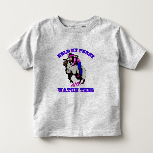 Rodeo Cowgirl Mutton Bustin" Pursuit Kleinkind T-shirt (Vorderseite)