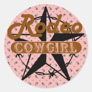 Rodeo Cowgirl Pink Bandanna Star Barbed Wire Runder Aufkleber