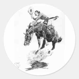 Rodeo Cowgirl (von C.M. Russell) Runder Aufkleber