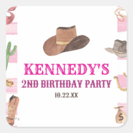 Rodeo Cowgirl Western Wild West Birthday Party Quadratischer Aufkleber