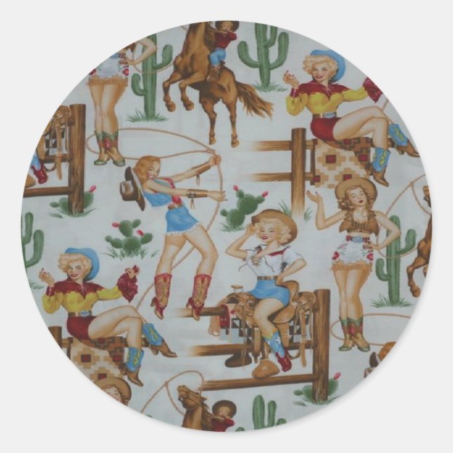 Rodeo Cowgirls Weißkleber Runder Aufkleber (Vorderseite)