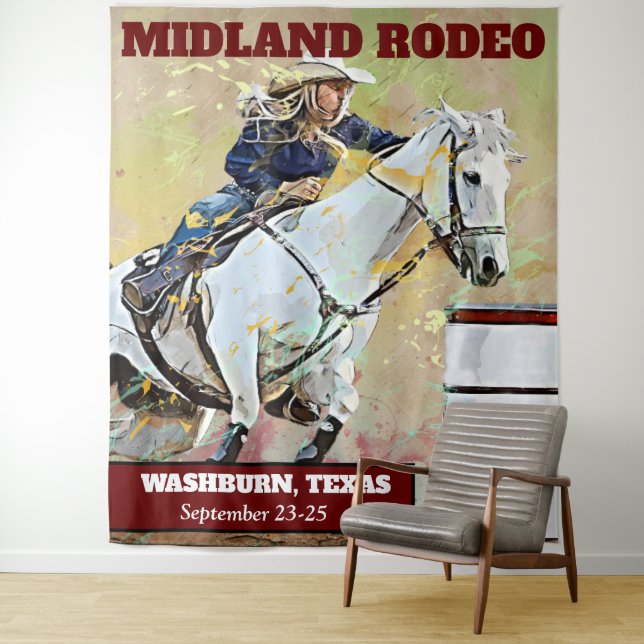 Rodeo-Fass-Rennen hängend Tapisserie Wandteppich (Beispiel)
