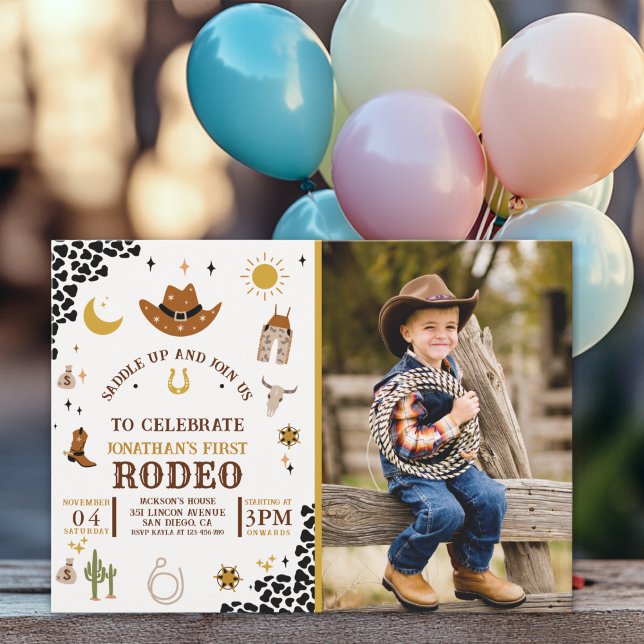 Rodeo First Birthday, Photo Cowboy Birthday Boy Einladung (Von Creator hochgeladen)