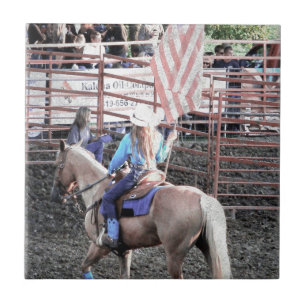 Rodeo Flag Pferd und Cowgirl Fliese