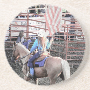 Rodeo Flag Pferd und Cowgirl Sandstein Untersetzer
