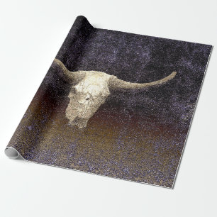 Rodeo Lila Brown Art Textur Rustikaler Bull Skull Geschenkpapier