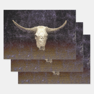 Rodeo Lila Brown Art Textur Rustikaler Bull Skull Geschenkpapier Set