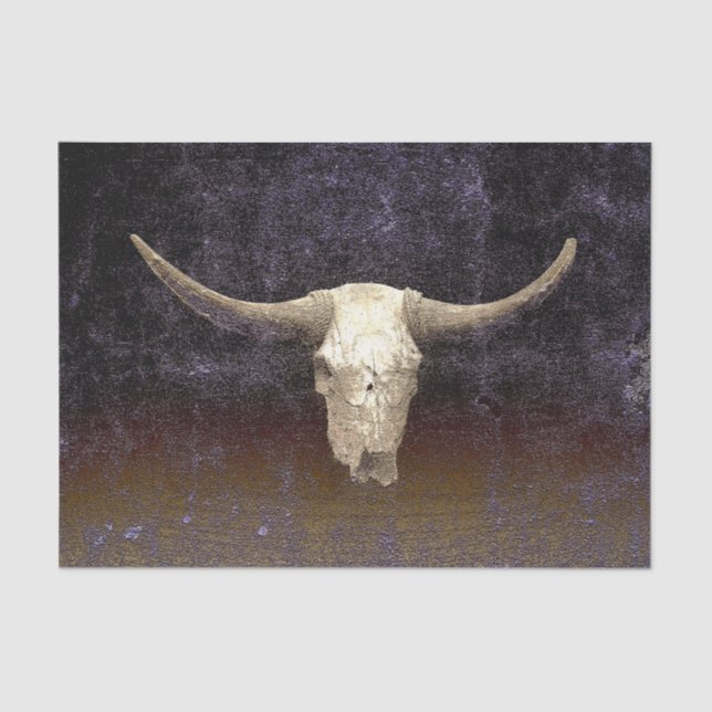 Rodeo Lila Brown Art Textur Rustikaler Bull Skull Seidenpapier (Vorderseite)