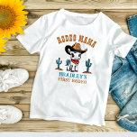 Rodeo Mama Cowboy-Geburtstagsparty T-Shirt<br><div class="desc">Rodeo Mama First Rodeo niedliche Cowboy Baby Geburtstagsparty Mutter Shirt,  bezauberndes,  weiße Babypferd in einem Cowboys Hut und dekorierte Sattel für Cowboys Western Geburtstagsparty T - Shirt,  kann das passende Set für Familiengeburtssfoto bekommen</div>