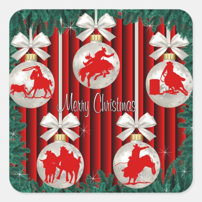 Rodeo-Ornamente auf den Aufklebern für rote Feiert Quadratischer Aufkleber (Vorderseite)