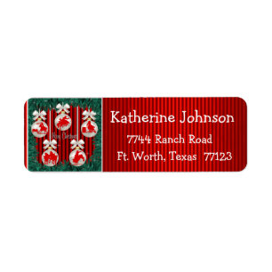 Rodeo-Ornamente auf den Labels "Red Holiday Addres