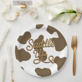 Rodeo-Party Rodeo-Western auf brauner Kuh satteln Pappteller