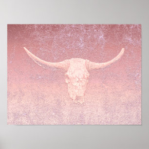 Rodeo Pink Art Textur Rustikale Bull Skull Poster