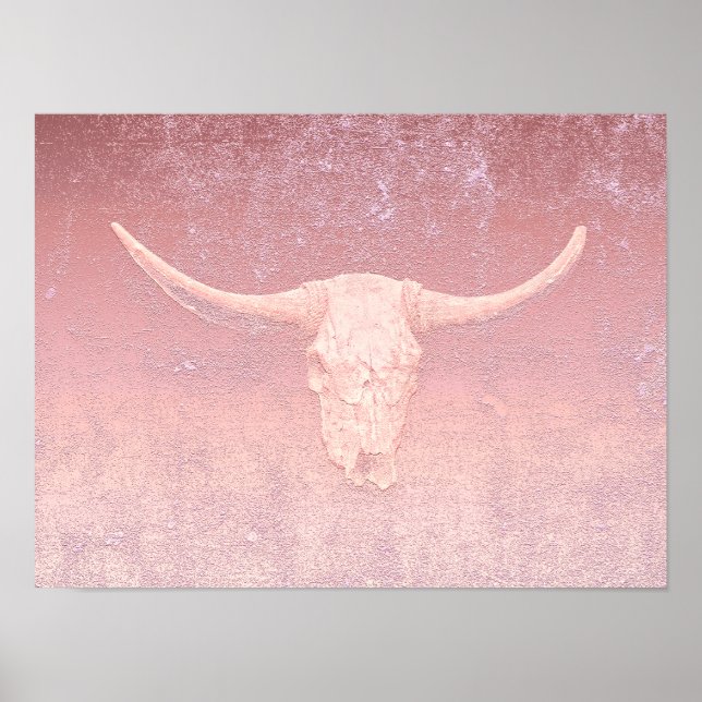Rodeo Pink Art Textur Rustikale Bull Skull Poster (Vorne)