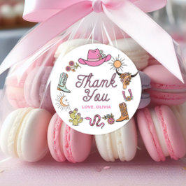 Rodeo Pink Western Cowboy Birthday Vielen Dank Runder Aufkleber