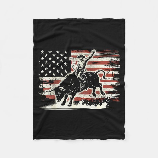 Rodeo Rider Bull Patriotic Cowboy Usa Flag  Fleecedecke (Vorderseite)