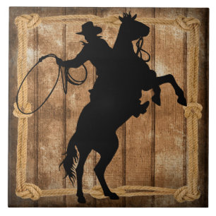 Rodeo Roping Cowboy Horse Silhouette Fliese