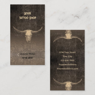 Rodeo Rustic Brown Texture Tattoo Shop Bull Skull Visitenkarte